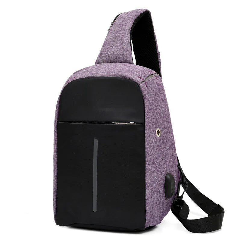 Sling Bag for Men Women, Shoulder Backpack Chest Bags Crossbody Daypack with USB Charging Port & Headphone Hole