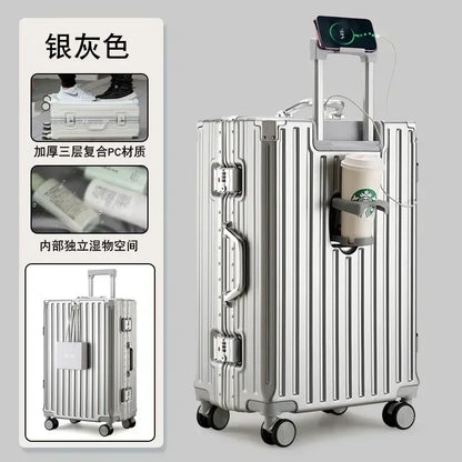 2025 New Multifunction Suitcase with USB Charging Aluminum Frame +PC Suitcase Trip Cabin Male and Female Carrier 28/30-Inch