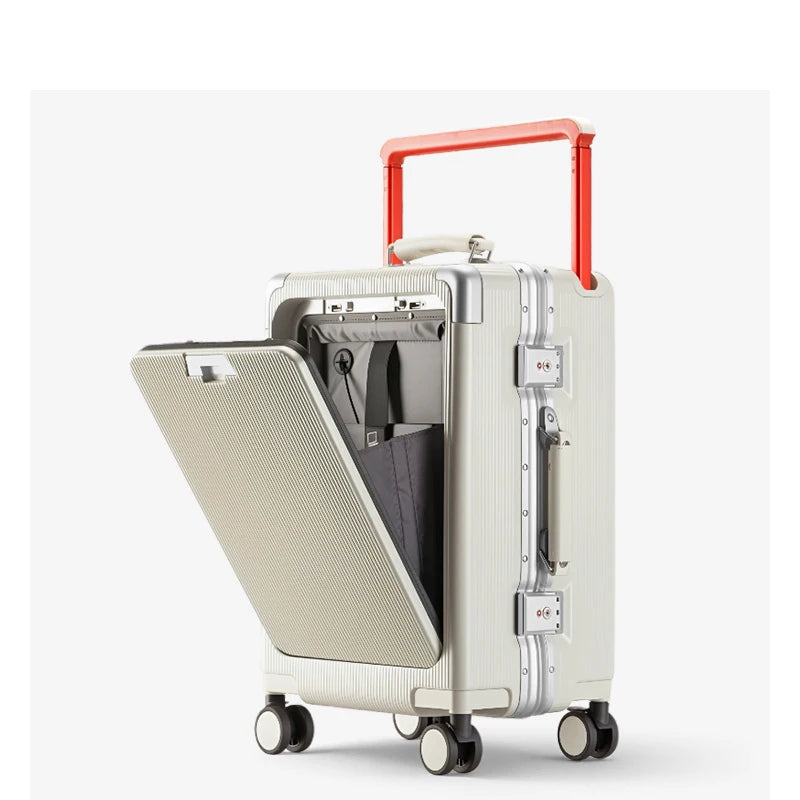 2025 Hard Luggage Carrier Reinforced PC Front Open Suitcase Business Travel Large Durable USB TSA Carry-On Boarding