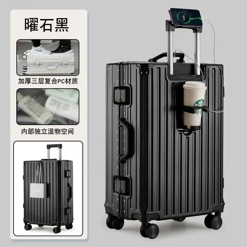 2025 New Multifunction Suitcase with USB Charging Aluminum Frame +PC Suitcase Trip Cabin Male and Female Carrier 28/30-Inch