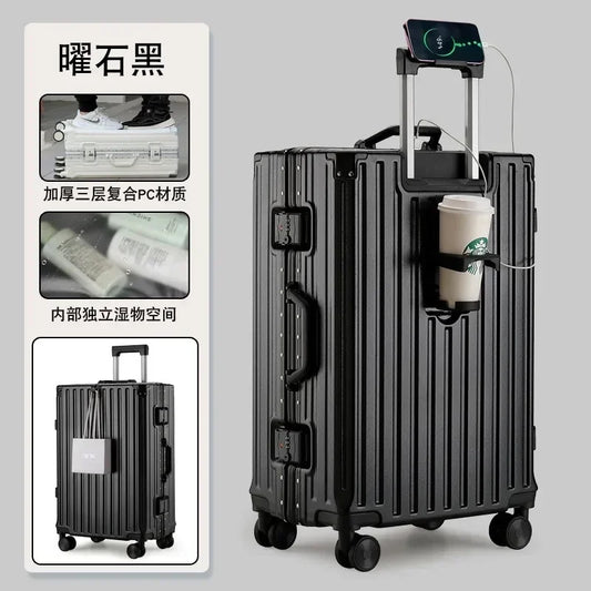 2025 New Multifunction Suitcase with USB Charging Aluminum Frame +PC Suitcase Trip Cabin Male and Female Carrier 28/30-Inch