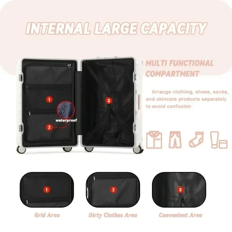 2025 New Multifunction Suitcase with USB Charging Aluminum Frame +PC Suitcase Trip Cabin Male and Female Carrier 28/30-Inch