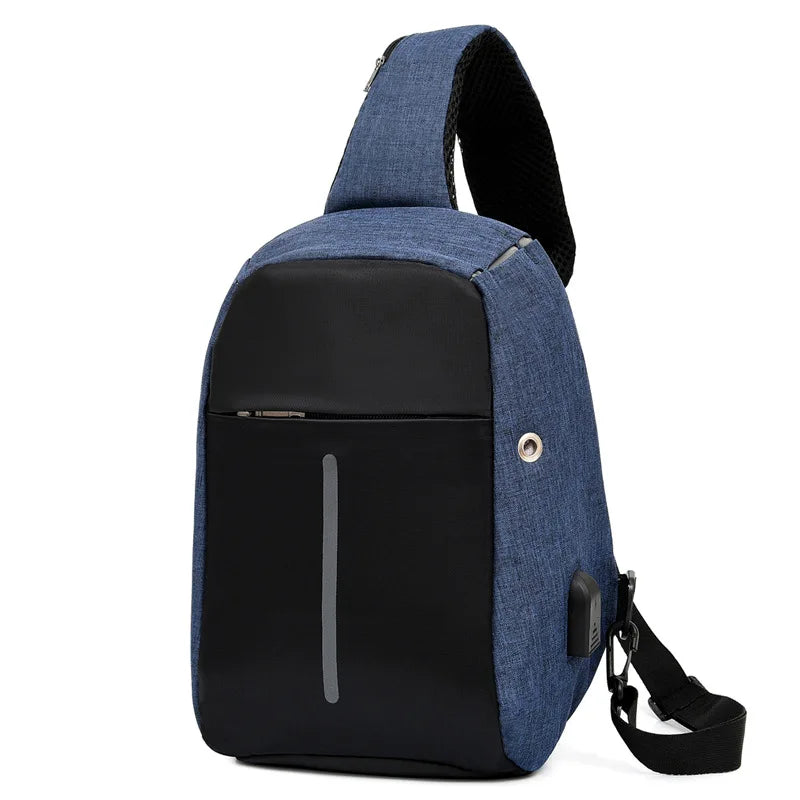 Sling Bag for Men Women, Shoulder Backpack Chest Bags Crossbody Daypack with USB Charging Port & Headphone Hole