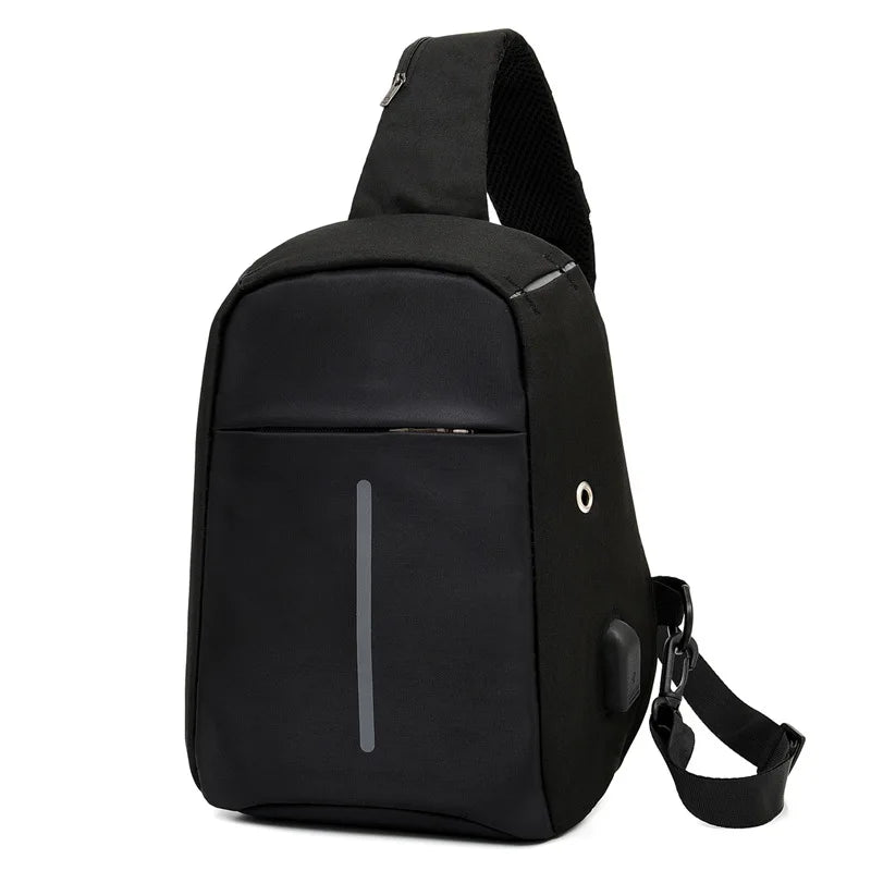 Sling Bag for Men Women, Shoulder Backpack Chest Bags Crossbody Daypack with USB Charging Port & Headphone Hole
