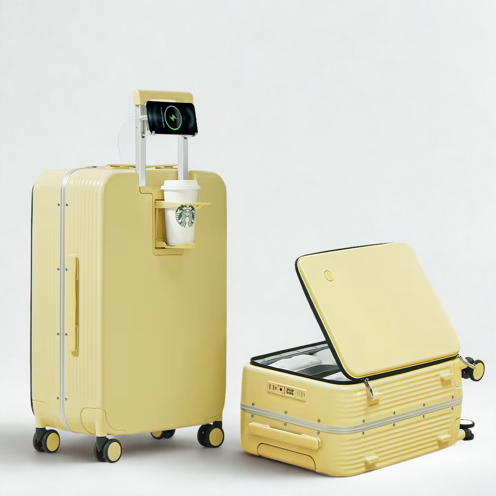 Mixi NEW Aluminum Frame Suitcase Carry on Rolling Luggage with USB Port Boarding Cabin Cup and Phone Holder 20 24 Inch