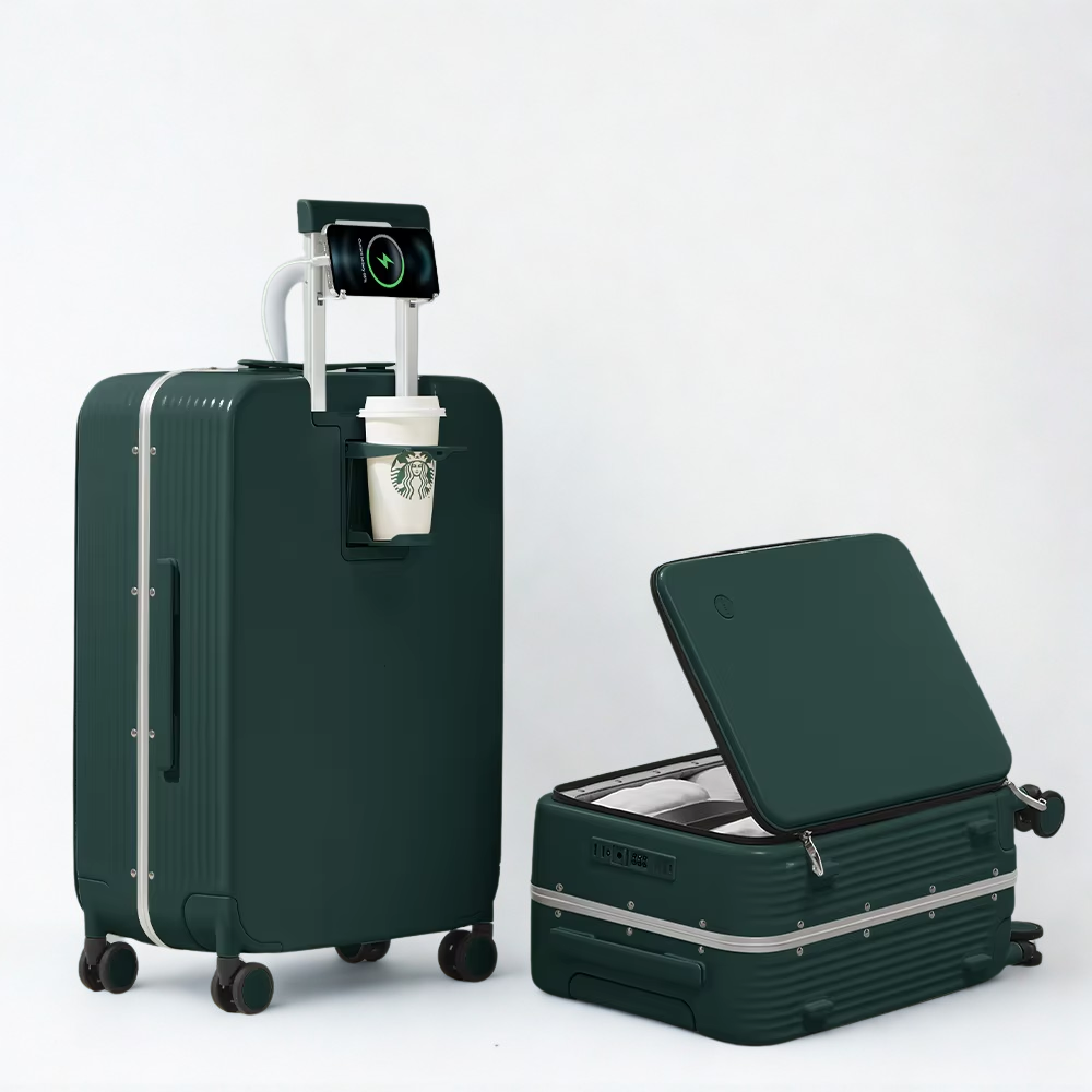 Mixi NEW Aluminum Frame Suitcase Carry on Rolling Luggage with USB Port Boarding Cabin Cup and Phone Holder 20 24 Inch