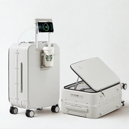 Mixi NEW Aluminum Frame Suitcase Carry on Rolling Luggage with USB Port Boarding Cabin Cup and Phone Holder 20 24 Inch