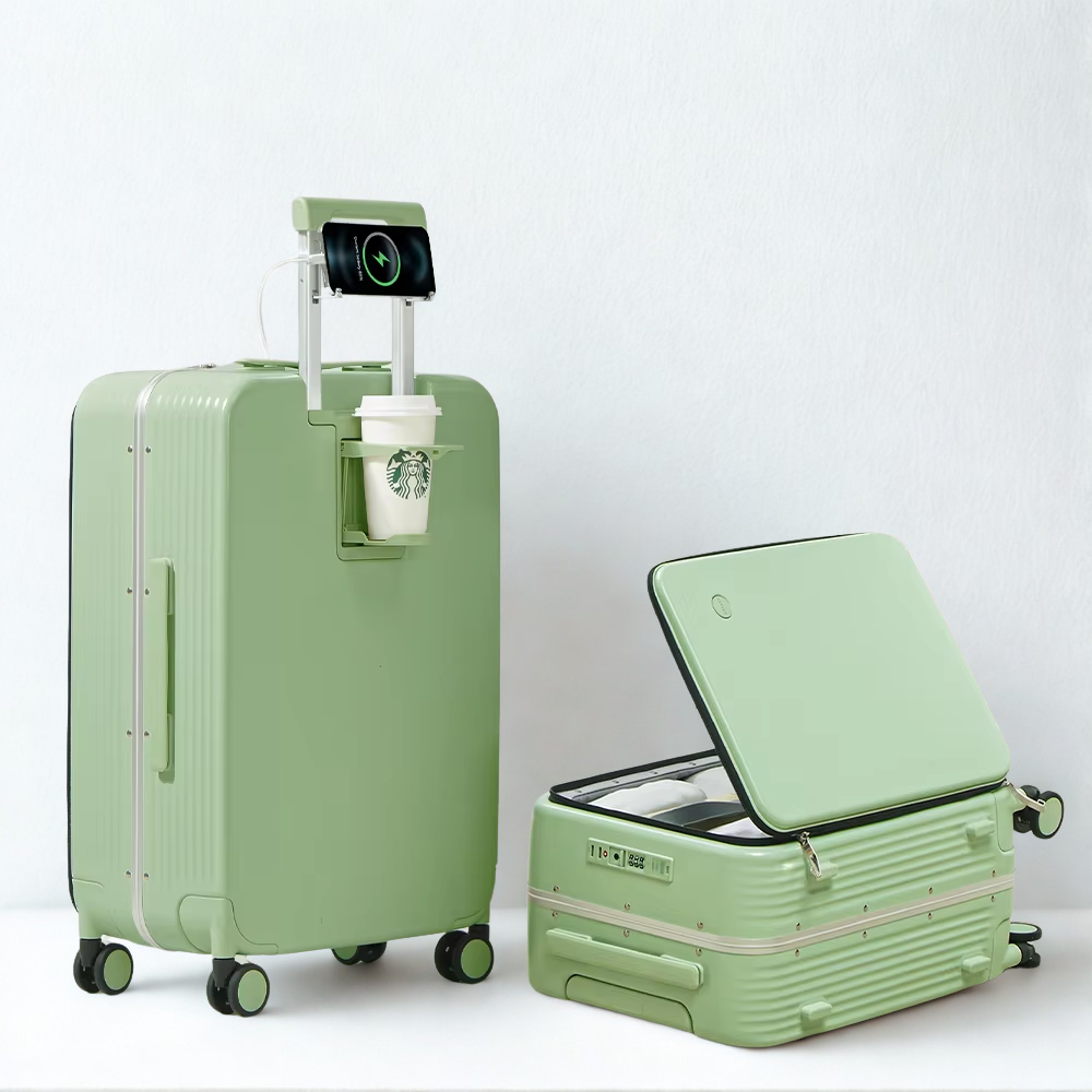 Mixi NEW Aluminum Frame Suitcase Carry on Rolling Luggage with USB Port Boarding Cabin Cup and Phone Holder 20 24 Inch