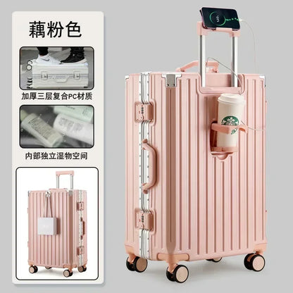 2025 New Multifunction Suitcase with USB Charging Aluminum Frame +PC Suitcase Trip Cabin Male and Female Carrier 28/30-Inch