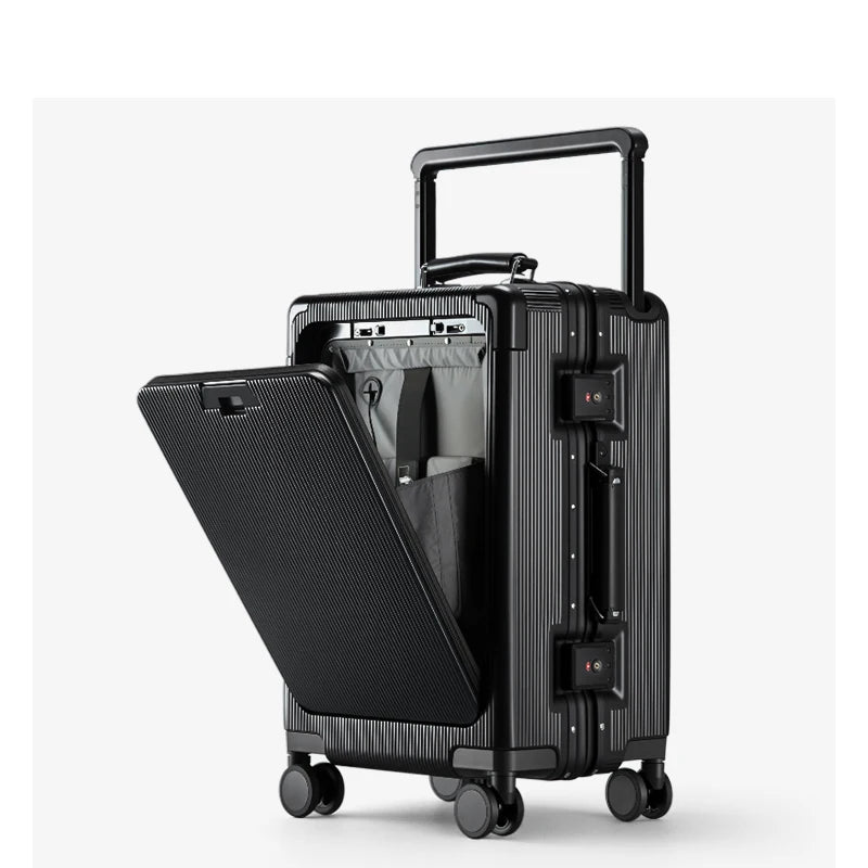 2025 Hard Luggage Carrier Reinforced PC Front Open Suitcase Business Travel Large Durable USB TSA Carry-On Boarding