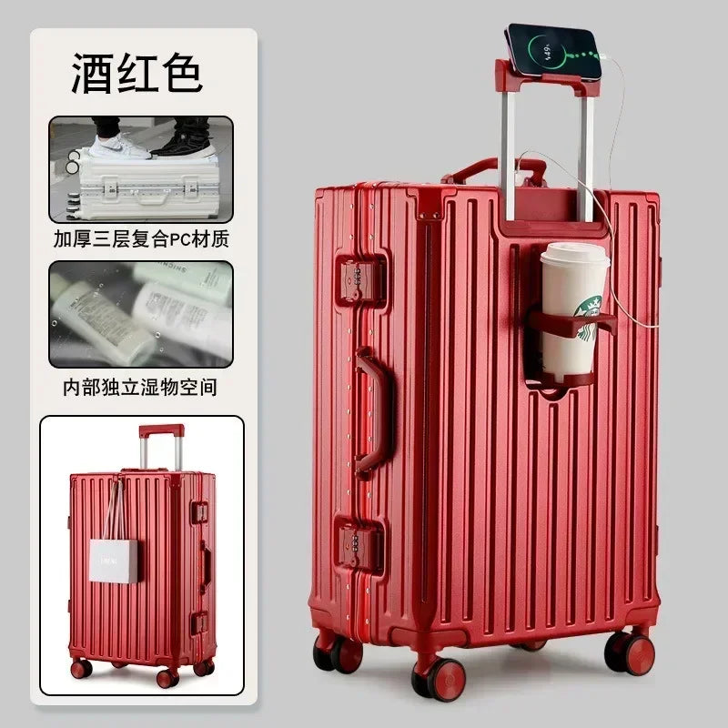 2025 New Multifunction Suitcase with USB Charging Aluminum Frame +PC Suitcase Trip Cabin Male and Female Carrier 28/30-Inch