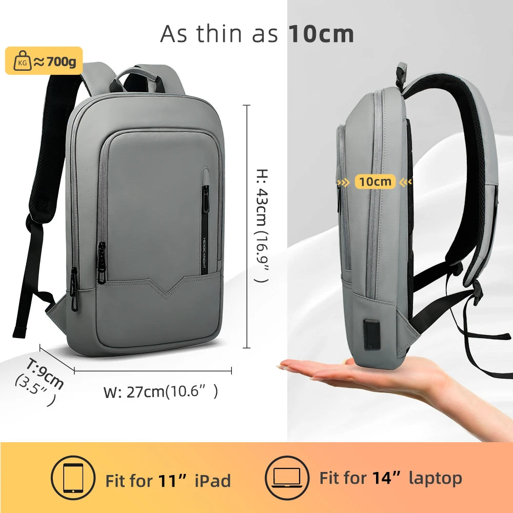 Backpack for 14" Laptop Thin Men Multifunctional Business Backpack Waterproof USB Charging Work Travel Backpack