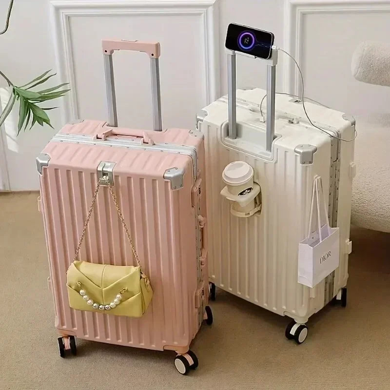 2025 New Multifunction Suitcase with USB Charging Aluminum Frame +PC Suitcase Trip Cabin Male and Female Carrier 28/30-Inch