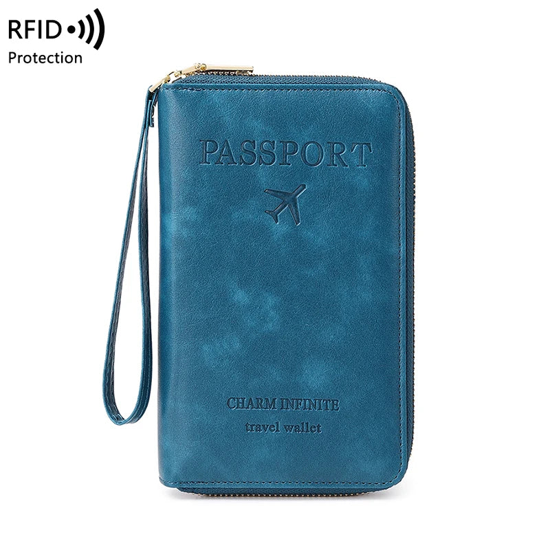 RFID-Blocking Passport Holder and Travel Wallet with Multifunctional Zipper and Wrist Strap