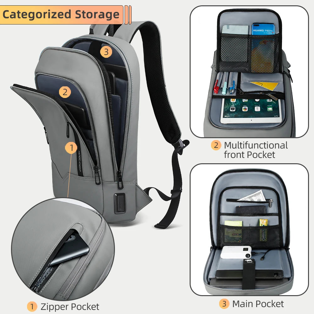 Backpack for 14" Laptop Thin Men Multifunctional Business Backpack Waterproof USB Charging Work Travel Backpack