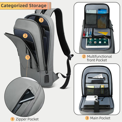 Backpack for 14" Laptop Thin Men Multifunctional Business Backpack Waterproof USB Charging Work Travel Backpack
