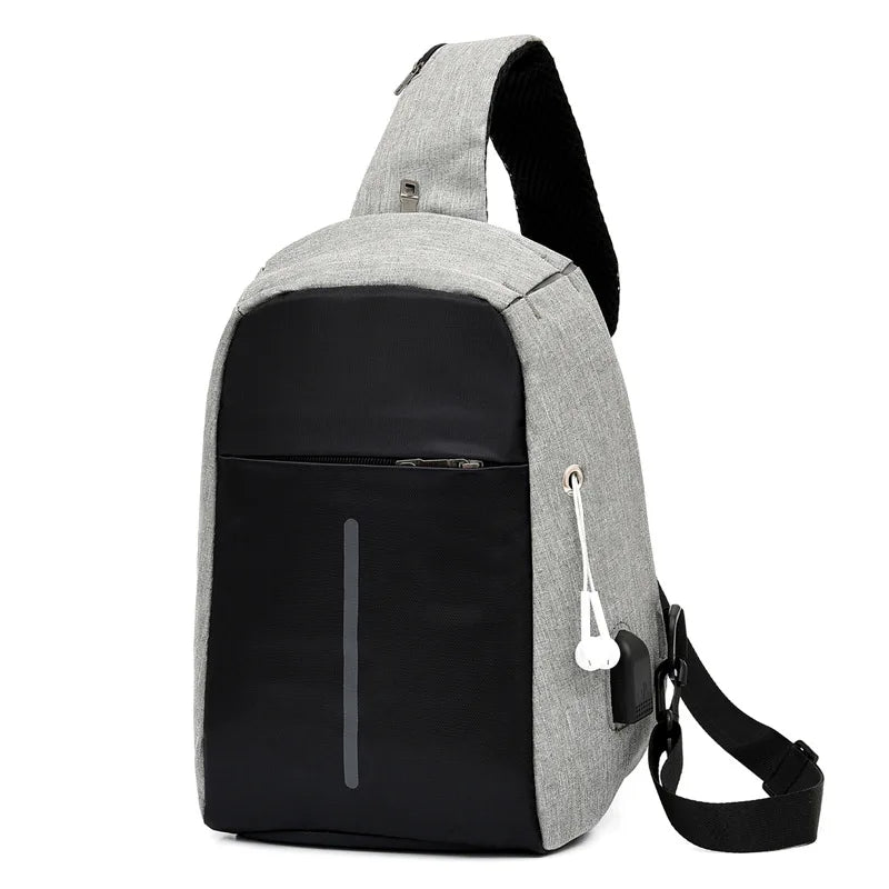 Sling Bag for Men Women, Shoulder Backpack Chest Bags Crossbody Daypack with USB Charging Port & Headphone Hole