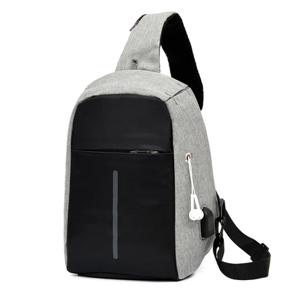 Sling Bag for Men Women, Shoulder Backpack Chest Bags Crossbody Daypack with USB Charging Port & Headphone Hole