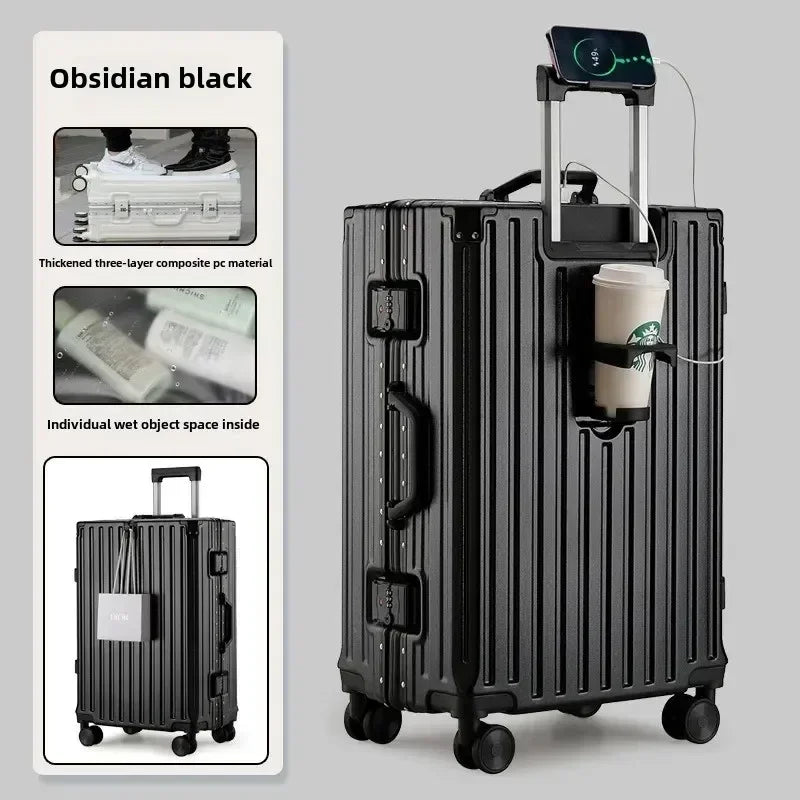 2025 New Multifunction Suitcase with USB Charging Aluminum Frame +PC Suitcase Trip Cabin Male and Female Carrier 28/30-Inch