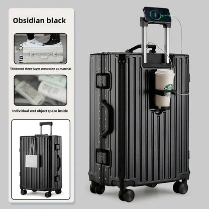 2025 New Multifunction Suitcase with USB Charging Aluminum Frame +PC Suitcase Trip Cabin Male and Female Carrier 28/30-Inch