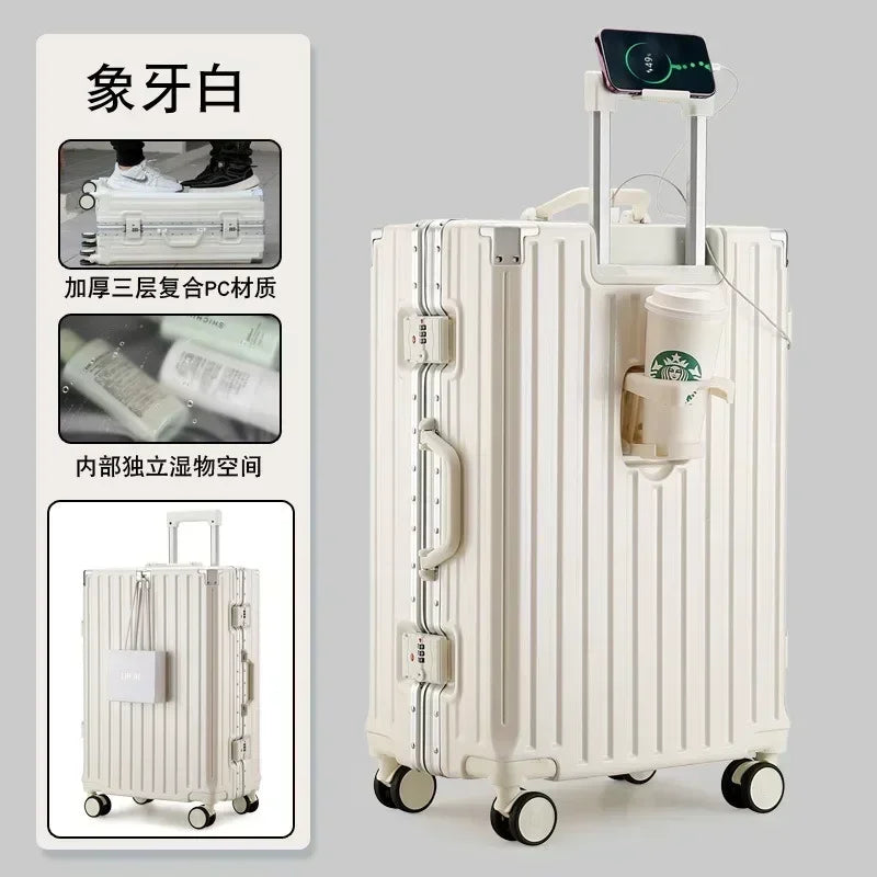 2025 New Multifunction Suitcase with USB Charging Aluminum Frame +PC Suitcase Trip Cabin Male and Female Carrier 28/30-Inch