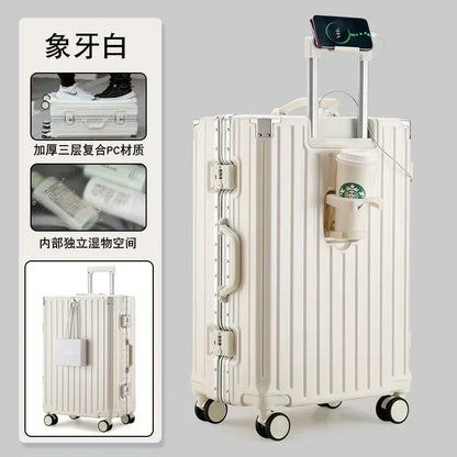 2025 New Multifunction Suitcase with USB Charging Aluminum Frame +PC Suitcase Trip Cabin Male and Female Carrier 28/30-Inch