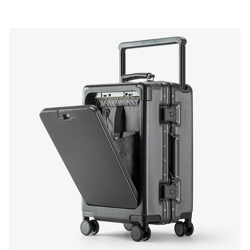 2025 Hard Luggage Carrier Reinforced PC Front Open Suitcase Business Travel Large Durable USB TSA Carry-On Boarding