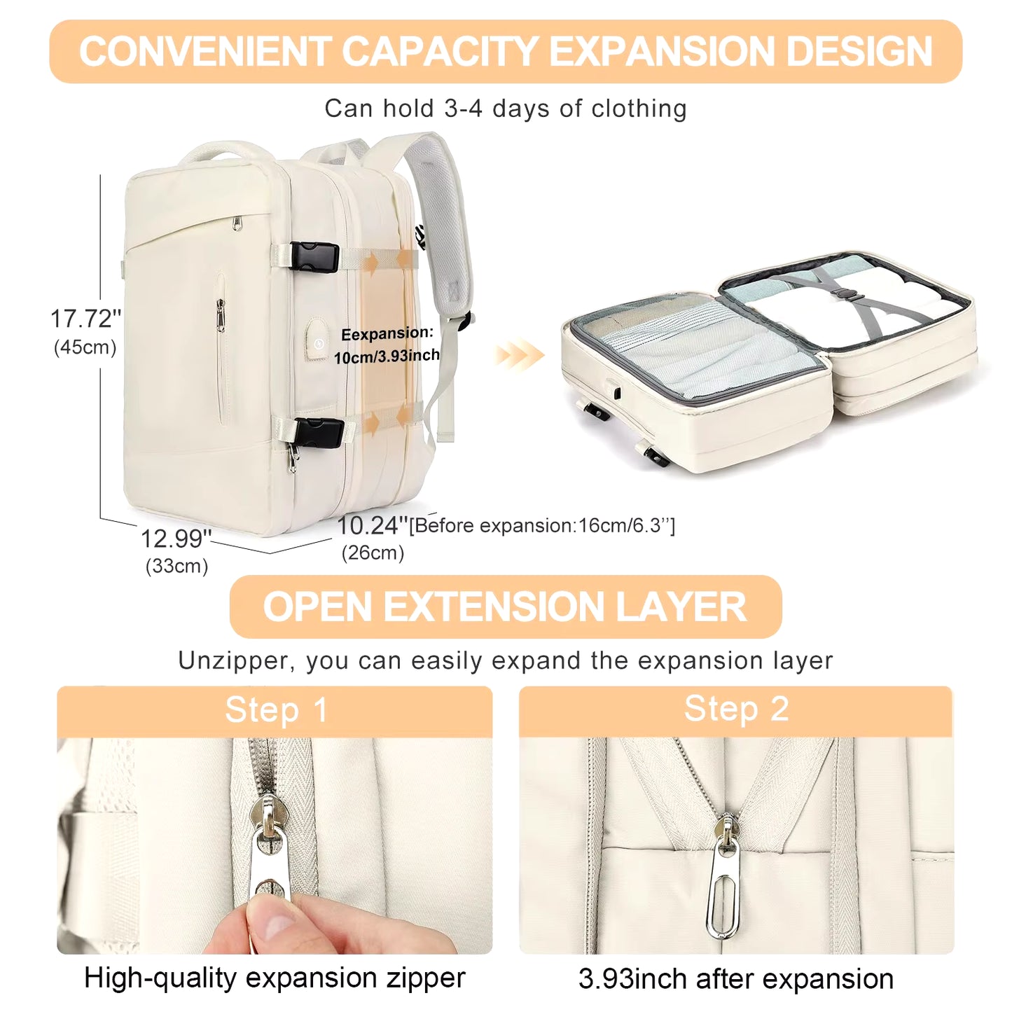 Travel Backpack for Women Expandable Weekender Hiking Laptop Backpack with USB Port Large Waterproof 40L Men'S Backpack