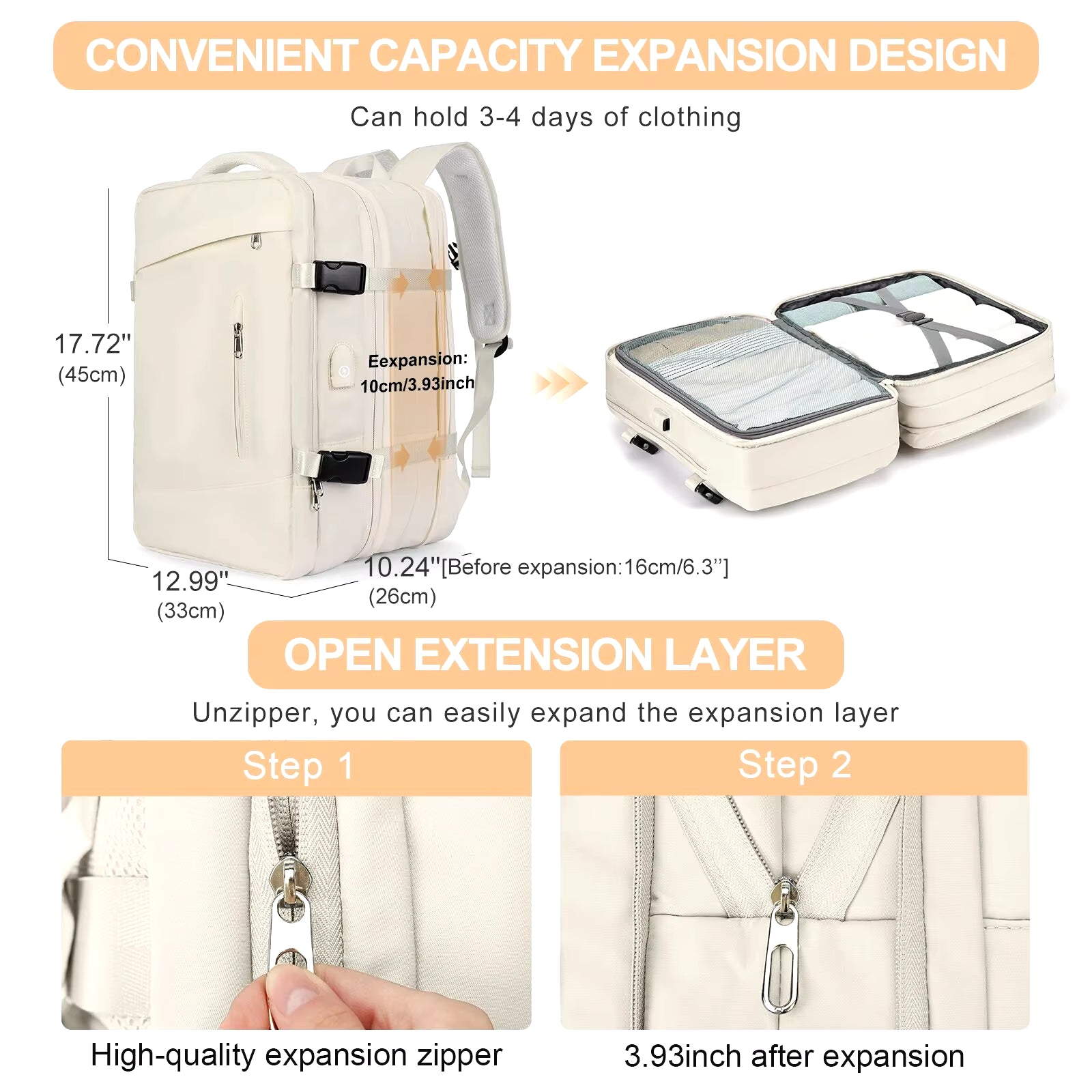 Travel Backpack for Women Expandable Weekender Hiking Laptop Backpack with USB Port Large Waterproof 40L Men'S Backpack
