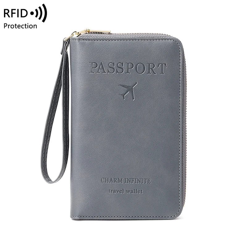 RFID-Blocking Passport Holder and Travel Wallet with Multifunctional Zipper and Wrist Strap