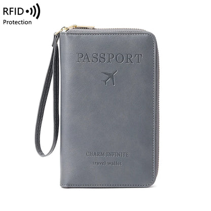 RFID-Blocking Passport Holder and Travel Wallet with Multifunctional Zipper and Wrist Strap