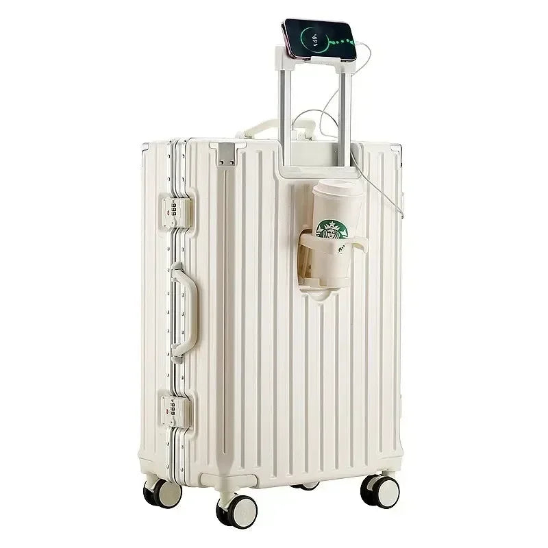 2025 New Multifunction Suitcase with USB Charging Aluminum Frame +PC Suitcase Trip Cabin Male and Female Carrier 28/30-Inch