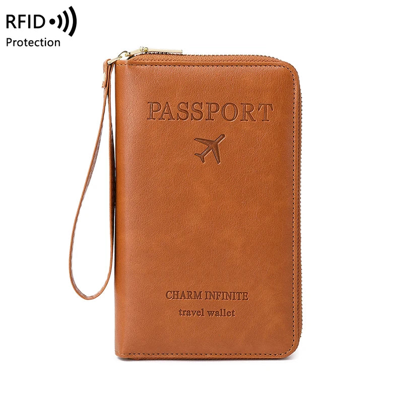 RFID-Blocking Passport Holder and Travel Wallet with Multifunctional Zipper and Wrist Strap