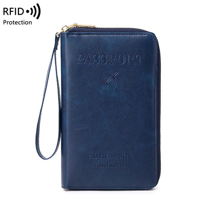 RFID-Blocking Passport Holder and Travel Wallet with Multifunctional Zipper and Wrist Strap