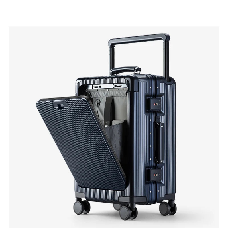 2025 Hard Luggage Carrier Reinforced PC Front Open Suitcase Business Travel Large Durable USB TSA Carry-On Boarding