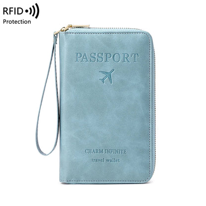 RFID-Blocking Passport Holder and Travel Wallet with Multifunctional Zipper and Wrist Strap