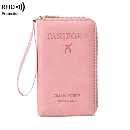 RFID-Blocking Passport Holder and Travel Wallet with Multifunctional Zipper and Wrist Strap
