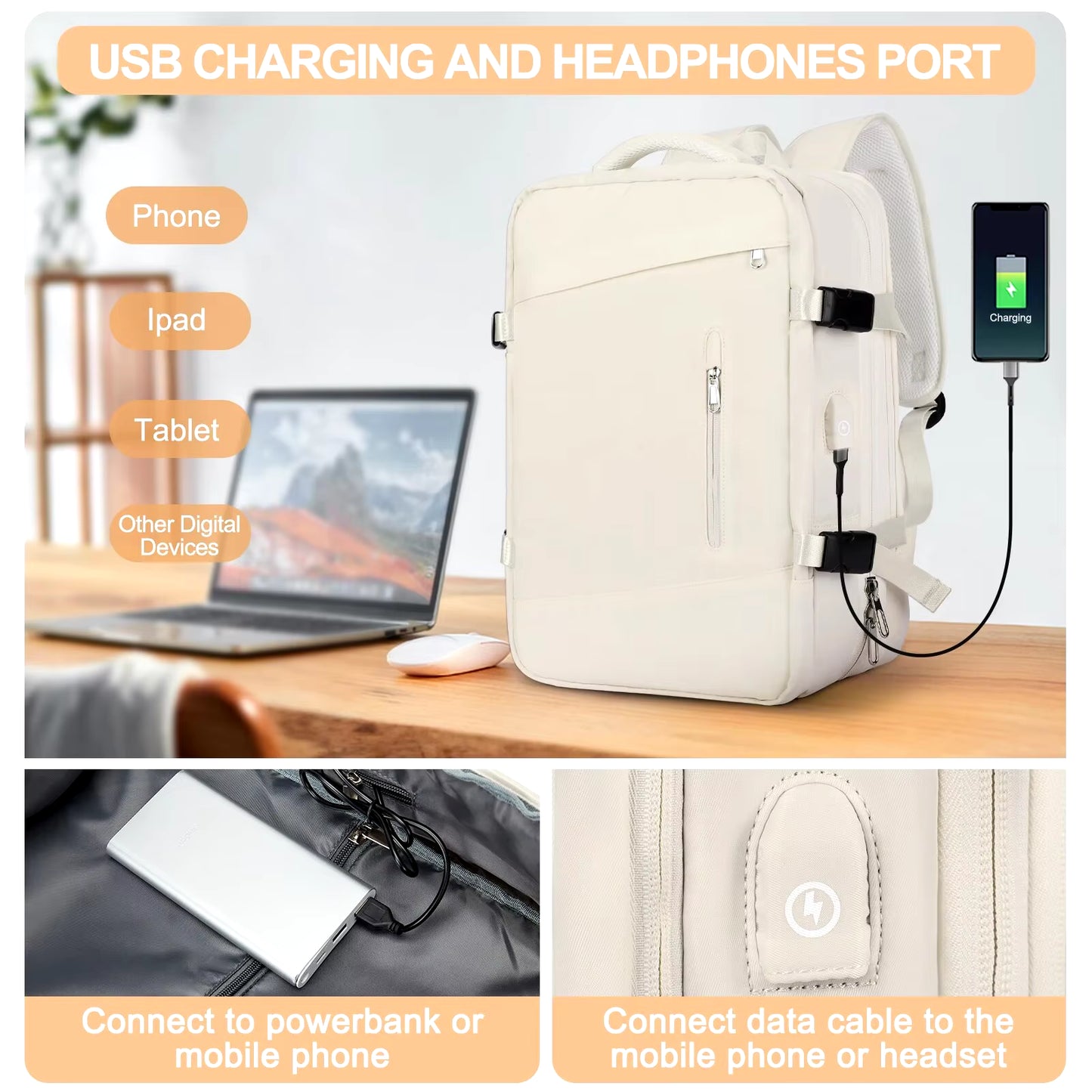 Travel Backpack for Women Expandable Weekender Hiking Laptop Backpack with USB Port Large Waterproof 40L Men'S Backpack