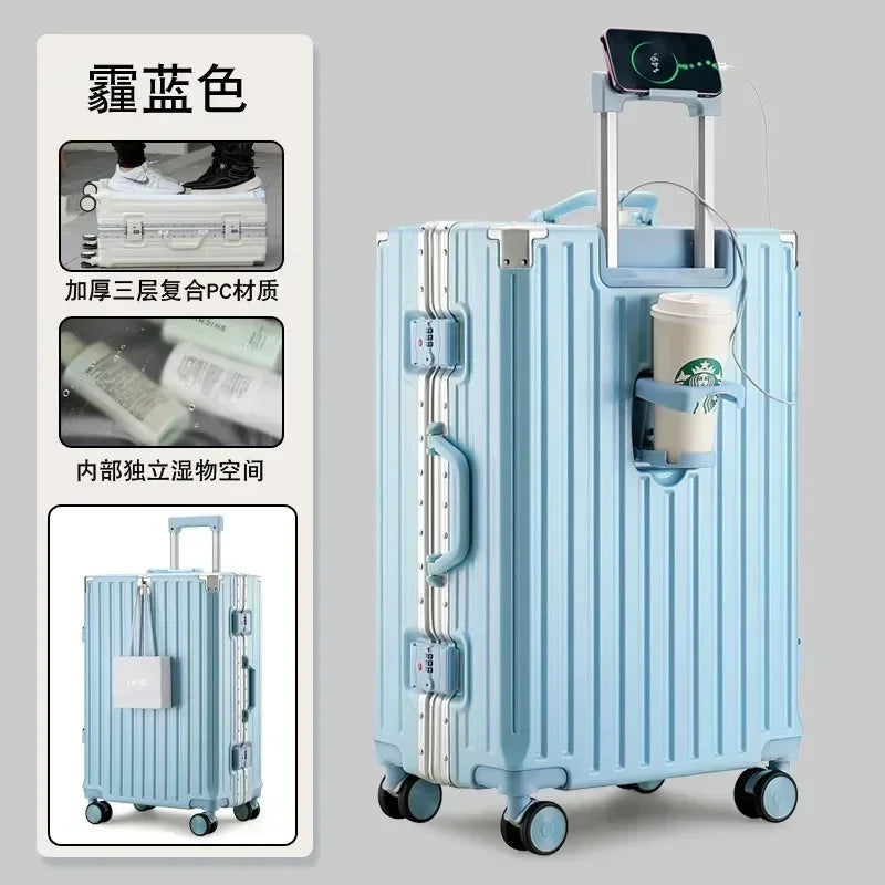 2025 New Multifunction Suitcase with USB Charging Aluminum Frame +PC Suitcase Trip Cabin Male and Female Carrier 28/30-Inch