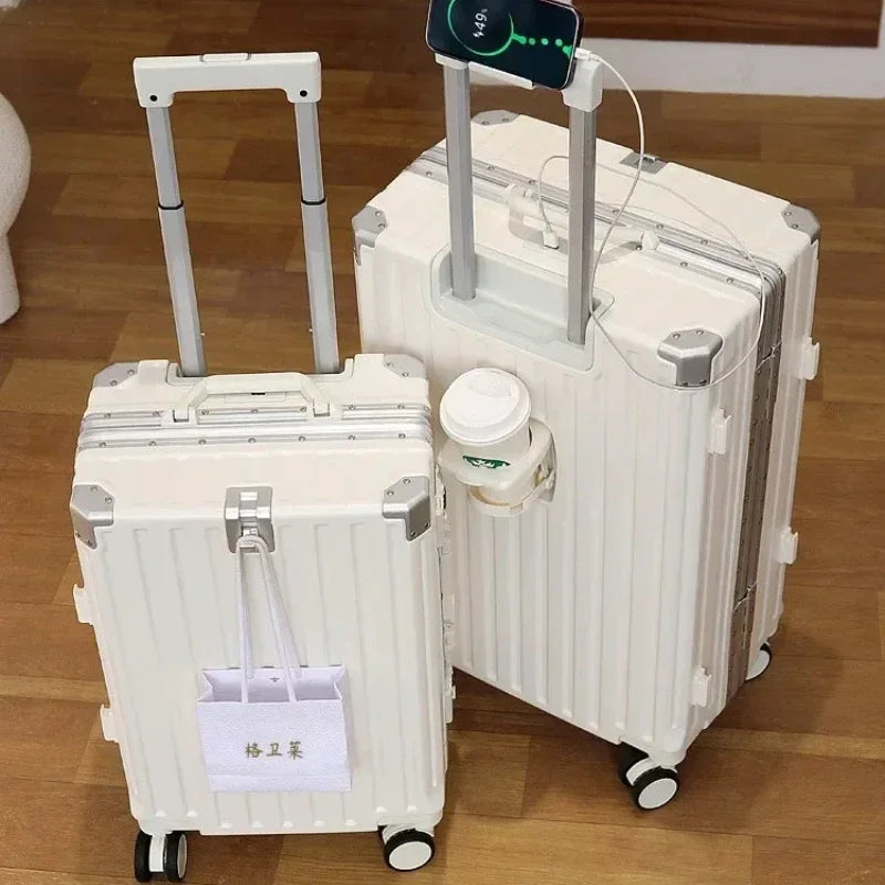 2025 New Multifunction Suitcase with USB Charging Aluminum Frame +PC Suitcase Trip Cabin Male and Female Carrier 28/30-Inch