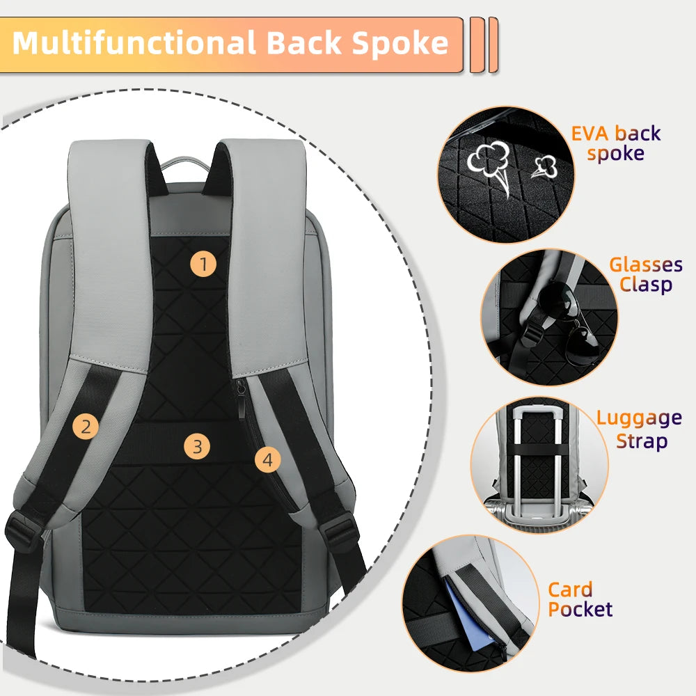 Backpack for 14" Laptop Thin Men Multifunctional Business Backpack Waterproof USB Charging Work Travel Backpack